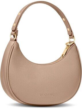 Vantamo Women's Bag Taupe Half Moon Clutch with Anti-Theft Clip for Extra Safety